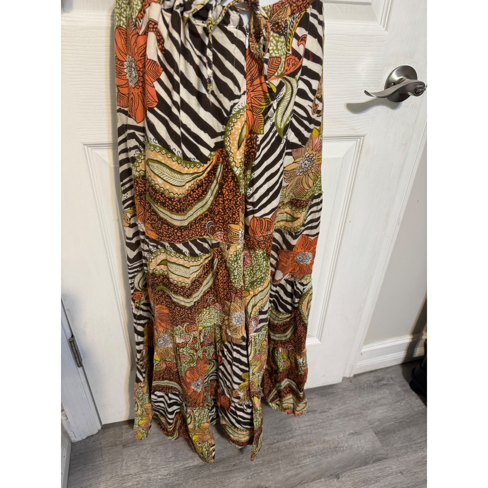 Z&L Boho Mixed Print Tiered Maxi pants wide legZebra Floral Orange Green Brown